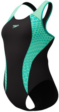 Speedo Women's Placement Laneback Swimsuit Swimming Costume Blue Green Size 42 Approx UK 18