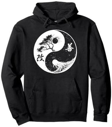 Yoga Yin Yang Bonsai Albero Della Vita Kaizen Giapponese Kanji Zen Felpa con Cappuccio