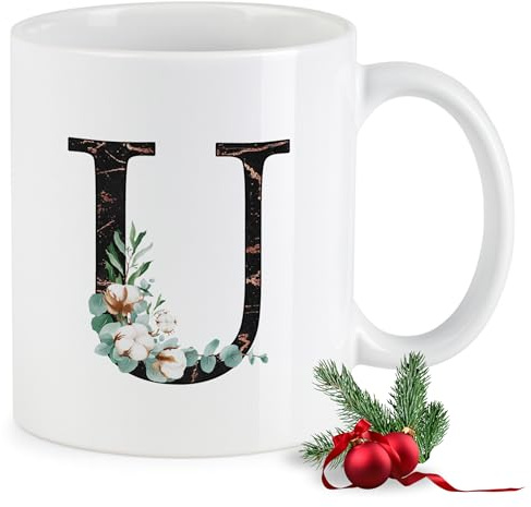 GRAZDesign Tasse Buchstabe U Blumen Weihnachten Weihnachtstasse Keramik 330ml