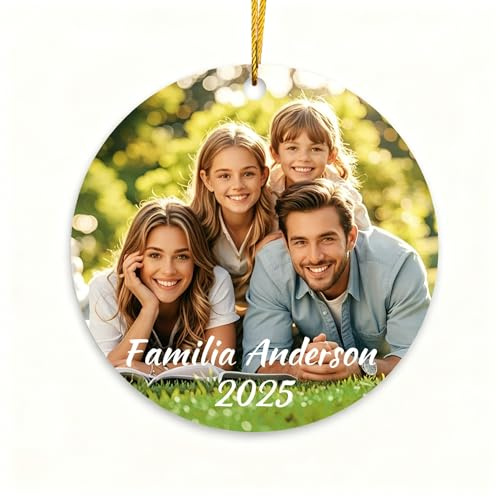 DPDP Bola de Navidad Redonda Personalizada 2025 — Colgante Personalizable para Árbol de Navidad con Foto y Texto, Adorno Navidad Personalizado en Metal para Árbol para Familia, Padres y Amigos