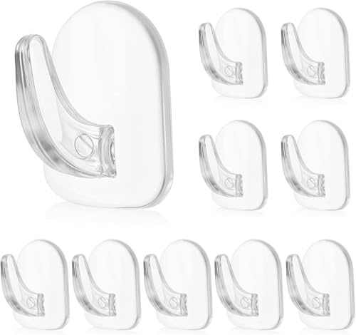 JIEBYTUY 10 mini ganchos adhesivos acrílicos, transparentes, diseño de cuerno autoadhesivo, ganchos adhesivos para colgar sin taladrar para cocina y baño