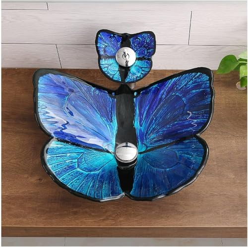 Lavabo de salle de bain en verre trempé avec robinet et bonde - Lavabo à poser - 570 x 450 x 155 mm
