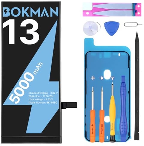bokman Akku für iPhone 13 3800mAh | Hohe Kapazität Lithium-Polymer-Akku mit Allen Werkzeugsets