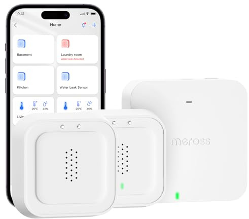 2 St. Smart Wassermelder mit Hub | Wasserlecksensor WLAN Melder für Küche, Bad, Keller, APP, Hub-Alarm, 3 Jahre Batterie, Echtzeit-Push, 2er Set