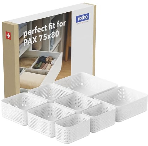 Rotho WOP Schubladen Organizer Aufbewahrungsboxen 8er-Set stapelbar Weiß | Schrank Organizer, Kleiderschrank Organizer, stapelbarer Aufbewahrungskorb für Unterwäsche, Socken und kleine Textilien