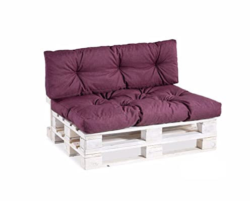Gutekissen Palettenkissen, Gartensofakissen, Gesteppte Kissen gefüllt mit granuliertem Poulirette-Schaum, viele Farben und Größen PPI (Set (Sitzkissen 120x80 +Rückenlehne 120x40), Violett)