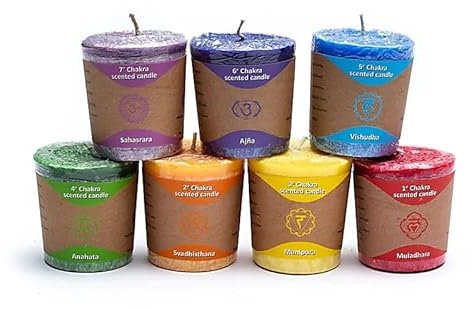 Chakra Votive Duftkerzen 7 x in Geschenkbox - 4.5x4 cm