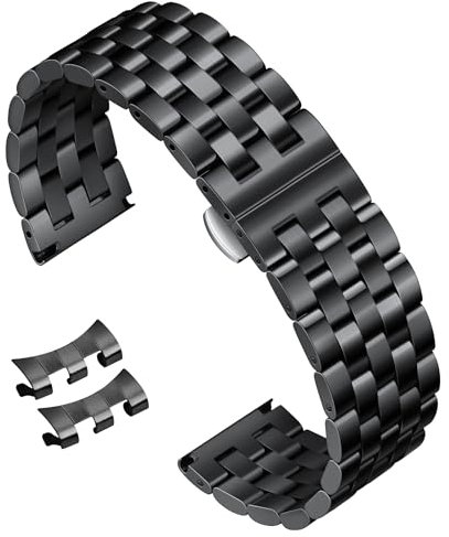 BINLUN Stainless Steel Watch Strap Replacement Metal Watch Band with Curved and Straight End 18mm 19mm 20mm 21mm 22mm 24mm Smart Watch Strap for Men Women in Silver, Gold, Black, Rose Gold, Two Toned
