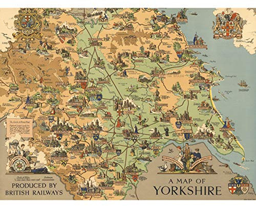 Artery8 Karte Clark 1949 Yorkshire England Britische Eisenbahnen Ungerahmter großer Druck 46x61 cm