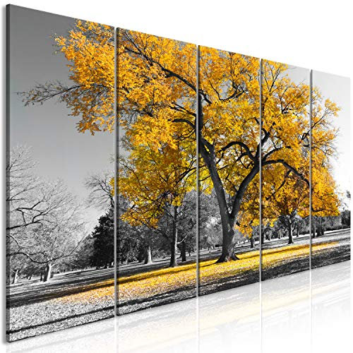 murando - Quadro Albero 200x80 cm 5 Pezzi Stampa su tela XXL Immagini Moderni Murale Fotografia Grafica Decorazione da parete Quadri Componibili Alberi Natura nero bianco giallo c-B-0446-b-o