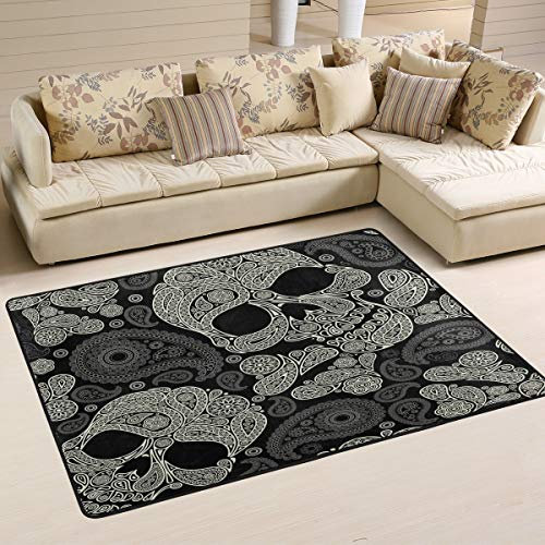 Mnsruu Sugar Skull Paisley Flower Area Rug Rugs for Living Room Bedroom 91cm x 61cm(3 x 2 feet)