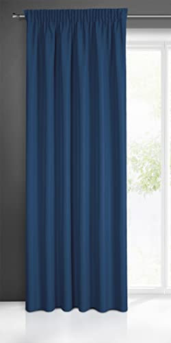 Eurofirany Rita Vorhang Gardine Glatt Schlicht Einfarbig-Kräuselband Modern Schlafzimmer Wohnzimmer Lounge Kinderzimmer 1 Stück Einzeln, Polyester, Dunkelblau, 140 x 270cm