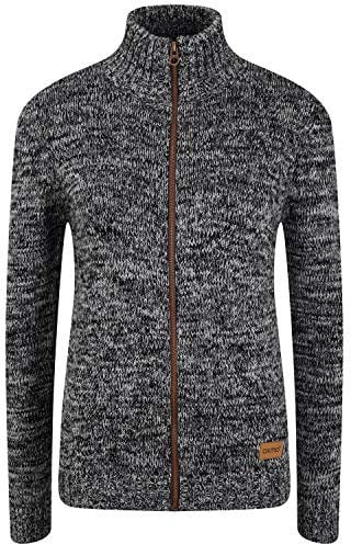 OXMO OXPhenix Damen Strickjacke Grobstrick Cardigan Strickcardigan mit Stehkragen Reißverschluss 100% Baumwolle Regular fit, Größe:L, Farbe:Black (799000)