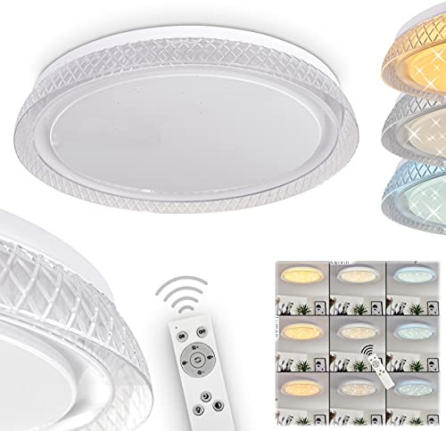 HOFSTEIN LED Deckenleuchte Feletto, dimmbare Deckenlampe aus Kunststoff in Weiß mit Sternenhimmel-Effekt und Fernbedienung, 18 Watt, 2700-6500 Kelvin, max. 1800 Lumen, Schlafzimmer, Wohnzimmer, Küche