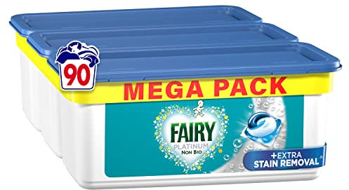 Fairy Non-Bio Platinum PODS, Washing Liquid Laundry Detergent Tablets/Capsules, 90 Washes (30 x 3) with Extra Stain Removal