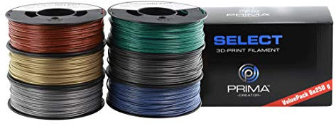 PrimaSelect PLA – 1,75 mm – 6 x 250 g – Metallic-Pack (Rot, Grün, Blau, Silber, Gold, Grau)
