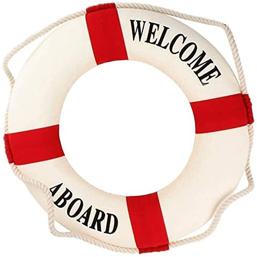 GIVBRO Rettungsring aus Schaumstoff mit Aufschrift Welcome Aboard, Wandbehang, Heimdekoration, Rot, 35 cm