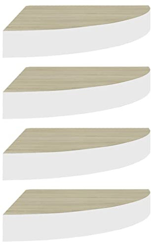 vidaXL 4X Eck Wandregal Eckregal Bücherregal Hängeregal Schweberegal Wandablage Regal Dekoregal Büroregal Wohnzimmer Eiche Weiß 25x25x3,8cm MDF