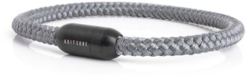 Akitsune Silvus Nylonarmband | 5mm Dick | Armschmuck Damen Herren Edelstahl Armband Magnetverschluss - Mattschwarz - Grau 18,5cm