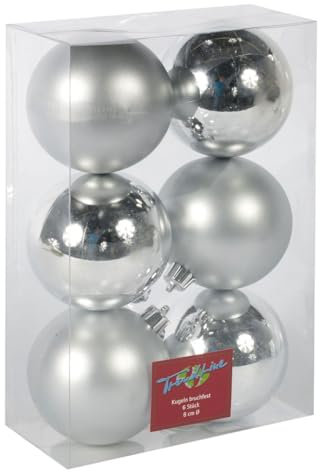 TrendLine Christbaumkugeln 6 Kugeln Ø 8 cm Silber Weihnachtskugeln