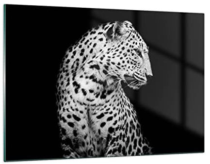 Wandbilder Dekoration Wohnzimmer Leopard Panther Katze Bilder auf Glas 120x80cm Glasbild Schlafzimmer Küche Deko Wand Kunstdruck Art Groß XXL Wanddeko Bild im Glas Modern Wall Decor GAA120x80-4919