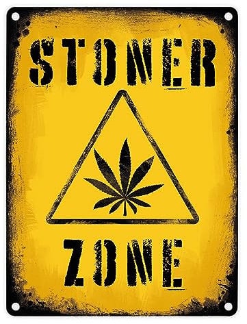 Stoner Zone Metallschild in 15x20 cm mit Marihuanablatt witziges Warnschild für die Zimmertüre mit Grasblatt im Used-Look