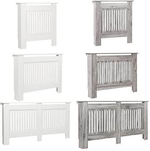 Radiator Cover Grey Modern MDF Vertical Slats Wooden Top Cabinet for Living Room Bedroom Hallway, Large