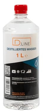 D.LINE Destilliertes Wasser 1 Liter, Entmineralisiert nach Vorschrift VDE 0510 und DIN 43530