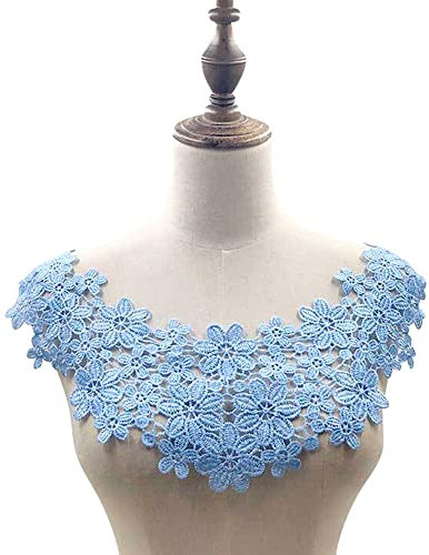 Bestickte Blumen Spitze Kragen Applikation,Stickerei Spitzenbesatz Häkelspitze Patch Spitzemotiv Applique Patches Einsatzkragen für Nähen Handwerk Kostüm Hochzeitskleid Brautkleid Deko,Himmelblau