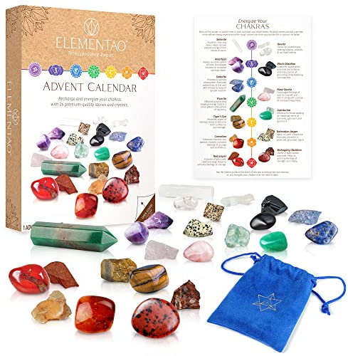 Elementao Adventskalender 2024 Kristalle und Heilsteine Weihnachten Countdown mit 24 Chakra-Steinen Heilkristallen Adventskalender für Erwachsene Teenager Geschenke für Frauen Crystal Decor