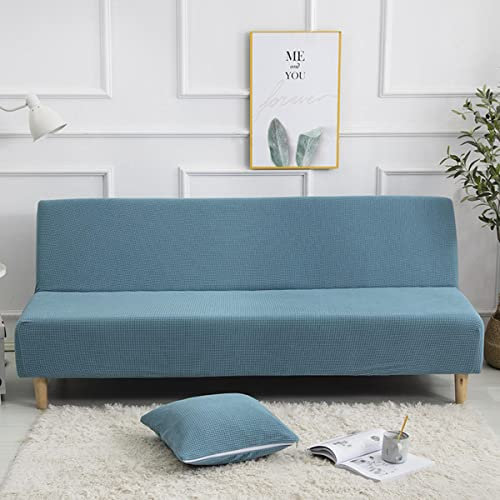 GUYIRT Jacquard Armless Schlafsofa-Bezüge Stretch-Spandex Sofabezug Armlose Abnehmbar Sofabezug Ohne Armlehnen Möbelschutz Waschbarer Couchbezug -blau-Groß (190-220 cm)