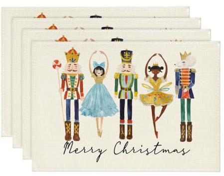 Artoid Mode Nussknacker Frohe Weihnachten Platzsets 4er Set, 30x45cm Urlaub Bankett Tischsets Waschbar Platzdeckchen Küche Party Deko