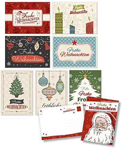 Einladungskarten Manufaktur Hamburg 8 Weihnachtskarten Vintage Weihnachten Mix - Hochwertige Design Weihnachtskarten Frohe Weihnachten Postkarten mit Umschlägen
