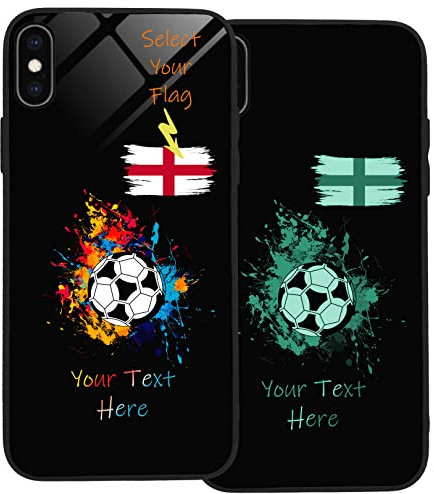 Personalised Case for iPhone XS Max, Slim Anti Scratch Glass panel with shockproof TPU Rims | Glow in the Dark Case | Custom Phone Case-Football-1