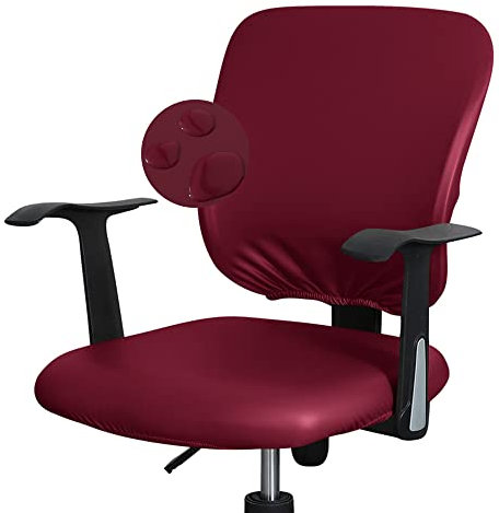 Bestenrose Bürostuhl Stuhlhussen Bezug PU Leder Stuhlbezug Bürostuhl wasserdichte Stretch Stuhlüberzug Stuhl Husse für Computer Armlehnen Stühle (Weinrot, Packung mit 2 Stück)
