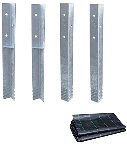 Wickey SolidLock Winkelanker aus feuerverzinktem Stahl für Spieltürme, Schaukeln, Stelzenhäuser - 4er-Set Anker inklusive Schrauben & Unkrautvlies - Bodenanker, Erdanker 500x45x45 mm
