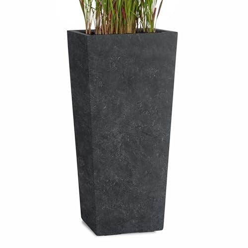 Pflanzwerk® Pflanzkübel Bodenvase Fiberglas Conic Lava ANTHRAZIT 70x33x33cm *Frostbeständige Blumenkübel* *Deutsche Premiumqualität* *Lotus-Effekt Imprägnierung*