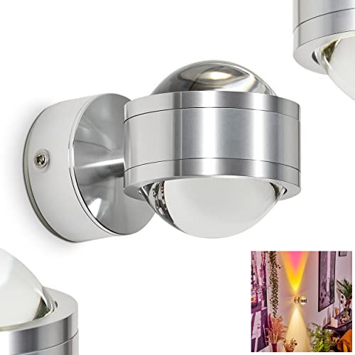 LED Wandlampe Indore, Wandleuchte aus Metall in Aluminiumfarben/Klar (+ 1 Farbfilter magenta), Wandstrahler mit Up&Down Effekt, 2-flammig, 2 x 3 Watt, 300 Lumen, 3000 Kelvin, IP44, Badezimmer geeignet