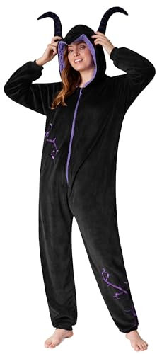 Disney Pigiama Intero Donna - Pigiama Stitch Interi in Pile IH Oh Angel Minnie Malefica S-2XL - Gadget Stitch Idea Regalo (Nero Malefica, 2XL)