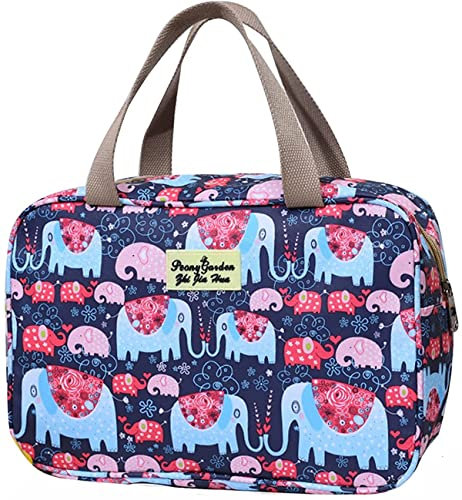 Kulturbeutel Damen Kulturbeutel Große Damen Tragbare Damenkosmetiktasche Reise-Make-up-Tasche wasserdichte tragbare Kosmetiktasche (Blau Elefant)