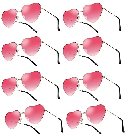 8 Paare Herz Sonnenbrille, Rosa Weinsamkeit Hippie Gläser, Retro Party Brillen, Herzform Gläser, für Kinder Herren Damen 60er 70er 80er 90er Party Chic, Kleid Accessoires, Nachtclub, Rock Karneval