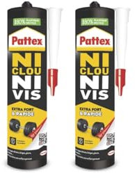 Pattex Ni Clou Ni Vis Extra Fort & Rapide, colle de fixation surpuissante, colle rapide qui permet une prise instantanée, colle blanche, cartouche 380 g (Lot de 2)
