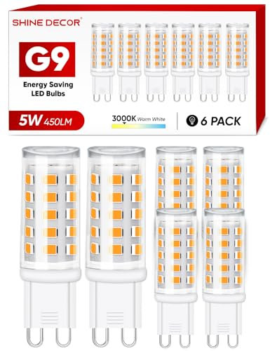 Shine Decor G9 LED Warmweiß 3000K, 5W LED Leuchtmittel 450LM Nicht Dimmbar (Entspricht 50W Halogenlampe), LED Glühbirne LED Lampen, 360° Abstrahlwinkel, 6er Set