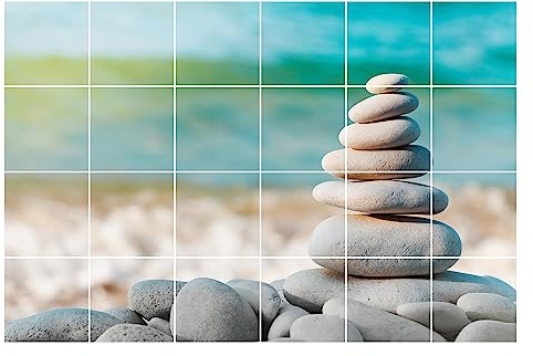 GRAZDesign Fliesenaufkleber Bad | 15x15cm - 24 Stück | Meer mit Strand Wellness Steine | wasserfeste & selbstklebende Klebefliesen Fliesenfolie Fliesenbild 90x60cm