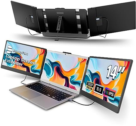 domyfan Monitor Portatile per Laptop 14 FHD 1080P IPS Triple Estensore dello Schermo del Laptop HDMI/USB-A/Type-C Plug and Play, per 13.3 -17 Mac, Windows,Android,Chrome,Switch,PS5