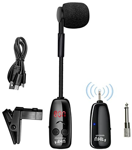 UHF Wireless Instrument Microphon, Clip Violin Microphone With Rotated Silicone, Clip Condenser Mic With Amplifiers Speaker, Lightweight Stage Performing Voice Microphone For Traveling Hiking