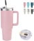 SUNTQ 1180ml/40oz Tumbler mit Griff, Doppelwandige Vakuum Isolierte Wasserflasche mit Stroh und Deckel, Edelstahl Reise Kaffeebecher, Thermische Tasse für Getränke, Fit in Becherhalter(Rosa)