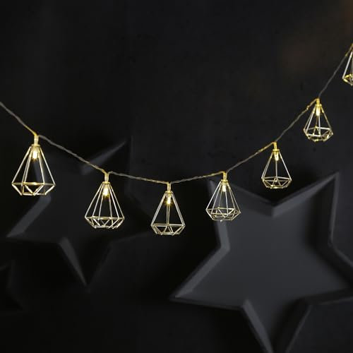 LED Lichterkette DIAMANT - 10 kleine beleuchtete Diamanten - Batterie - L: 1,6m - silber