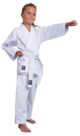 TEKKA BUDO Karateanzug Basix weiß oder schwarz 7.5 oz - Karate Gi Set Größe 80 bis 200 cm - Jacke, Hose, Gürtel - Einsteiger Anzug