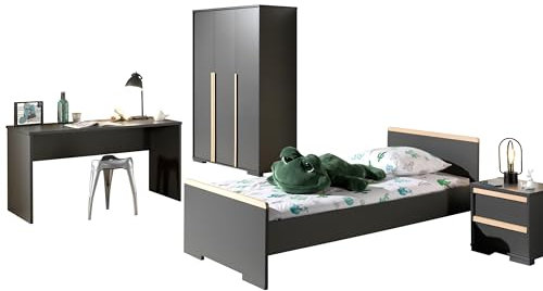 möbelando Jugendzimmer-Set >London< in Anthrazit/Buche